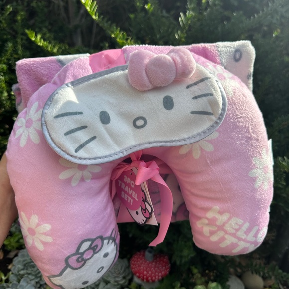 Hello Kitty Other - Hello Kitty traveling blanket head pillow and eye mask 3 piece Christmas gift